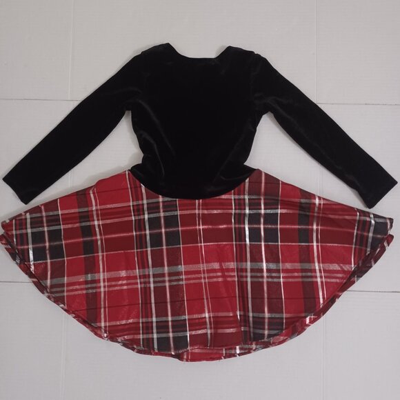 BONNIE JEAN FIT & FLARE LONG SLEEVE BOW DETAIL VELVET PLAID CHRISTMAS DRESS - Picture 2 of 7